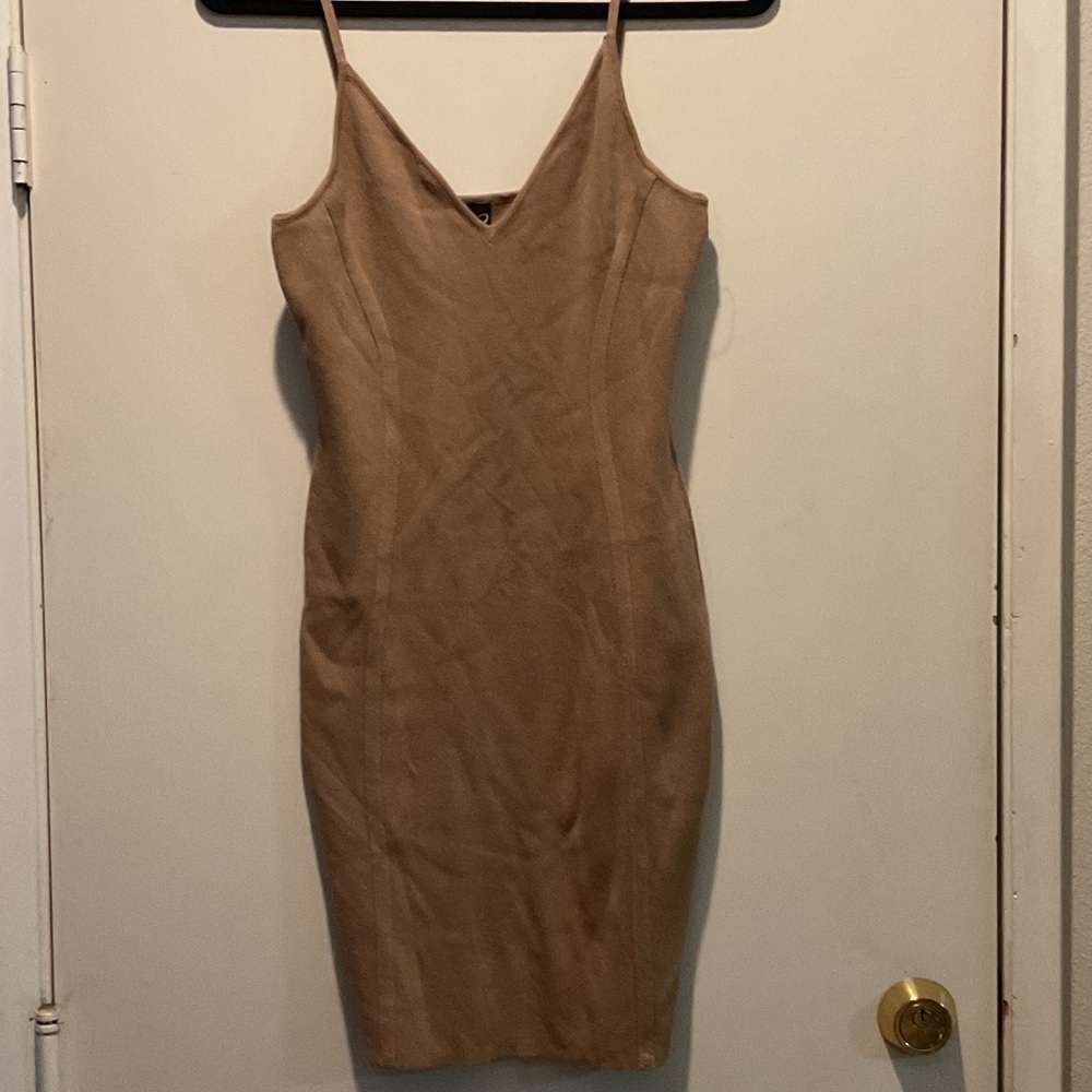 Windsor Tan Spaghetti-Strap V-Neck Mini Dress